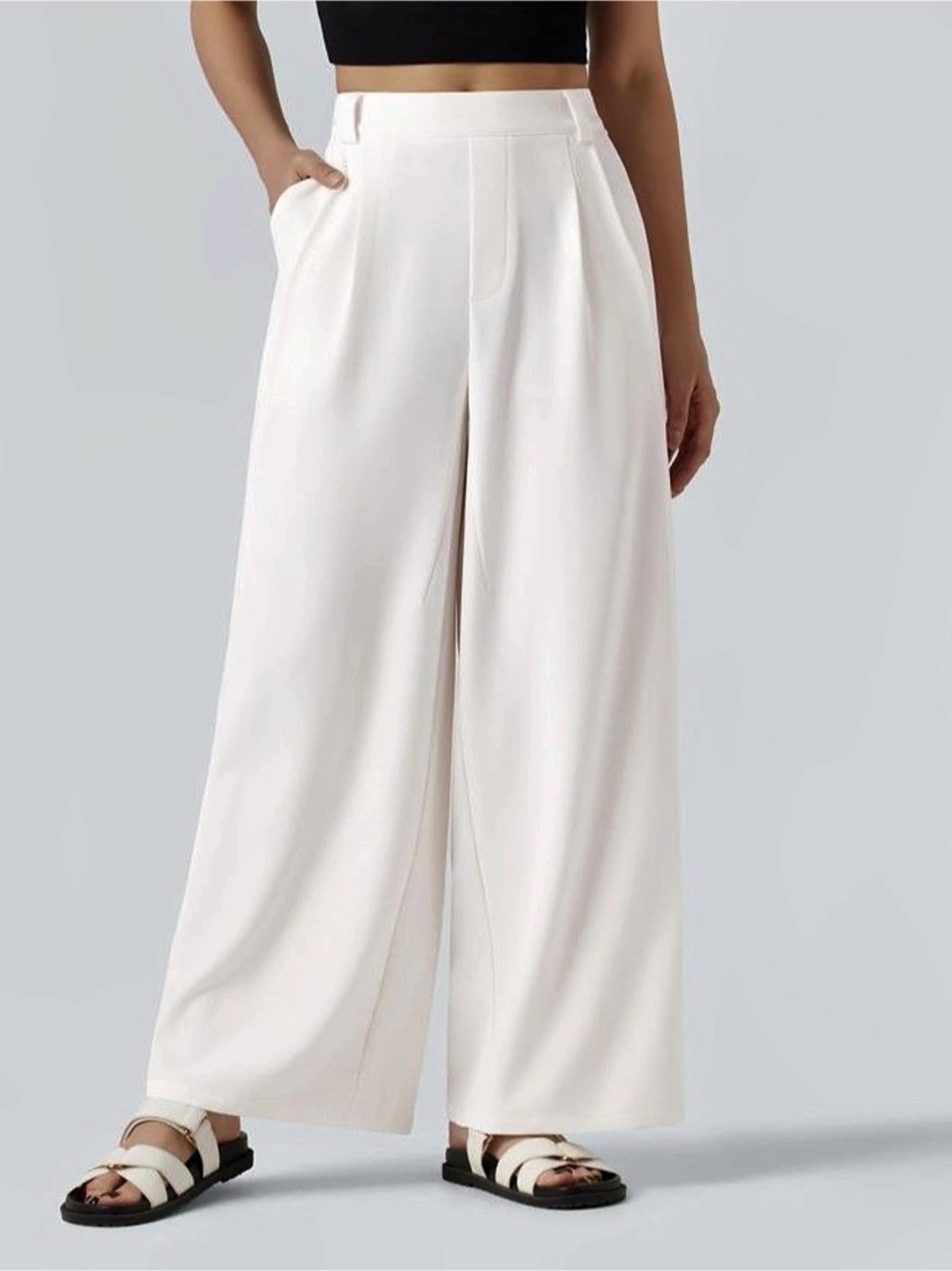 Halara Mid Rise Work Wide-leg Pants with Pockets